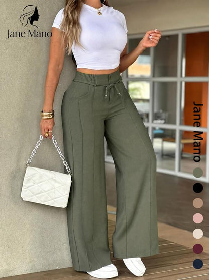 🔥LAST‑DAY SALE! Now £15.99 👖 Women’s High‑Waisted Straight‑Leg Trousers | Front Seam & Elasticated Back Waist, Autumn Office & Smart‑Casual Wear