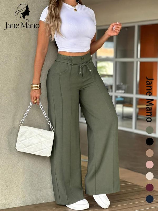 🔥LAST‑DAY SALE! Now £15.99 👖 Women’s High‑Waisted Straight‑Leg Trousers | Front Seam & Elasticated Back Waist, Autumn Office & Smart‑Casual Wear