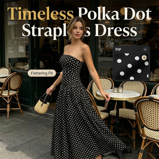 🥳2026 HOT SALE🥳💞50K+ SOLD!👗🌹 50% OFF! Polka Dot Strapless Dress – Secure fit, breathable fabric. Timeless vacation elegance. ✨🌸