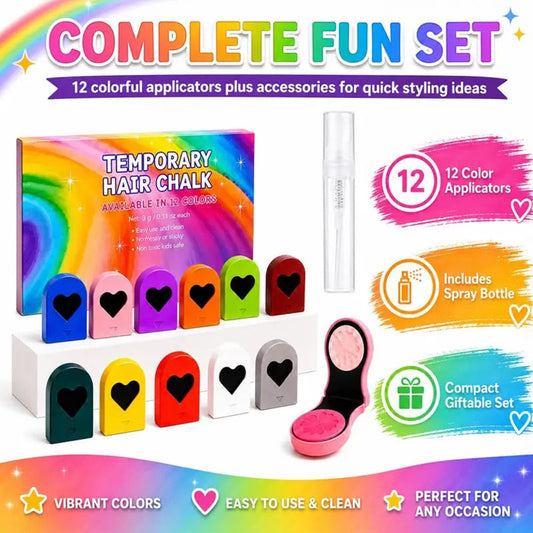 🔥🔥Last Day 50% OFF - 🌈Temporary Hair Chalk – 12 Wash-Out Colours 🌈 | No Bleach, No Stain | UK-Family Approved ✅